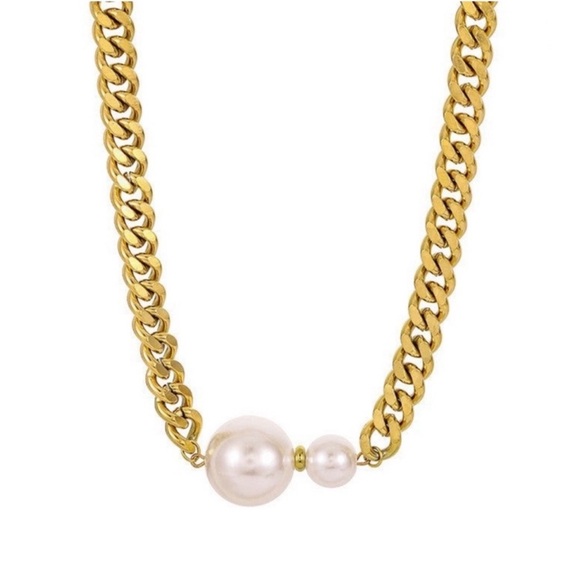 Fine Jewelry Jewelry - Cuban Link 18k Gold Platec Chain Necklace with Pearls